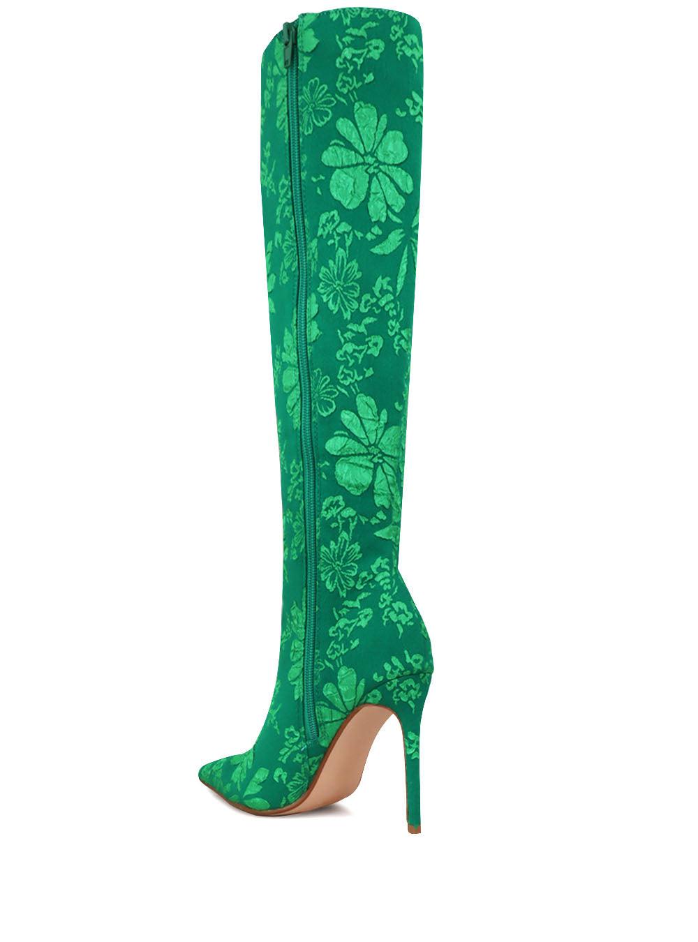 Green self printed women boots with stilleto heel-posterior view