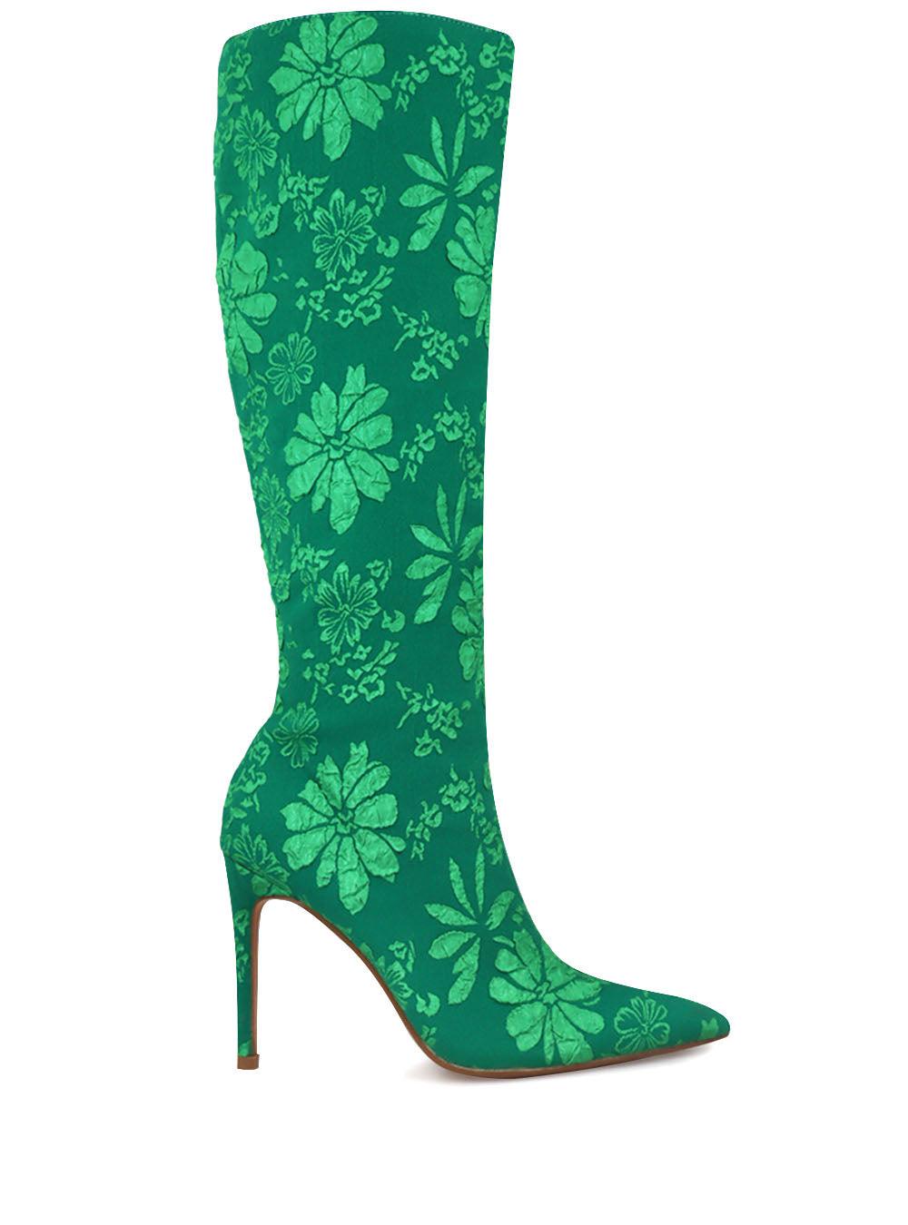 Green self printed women boots with stilleto heel-side view