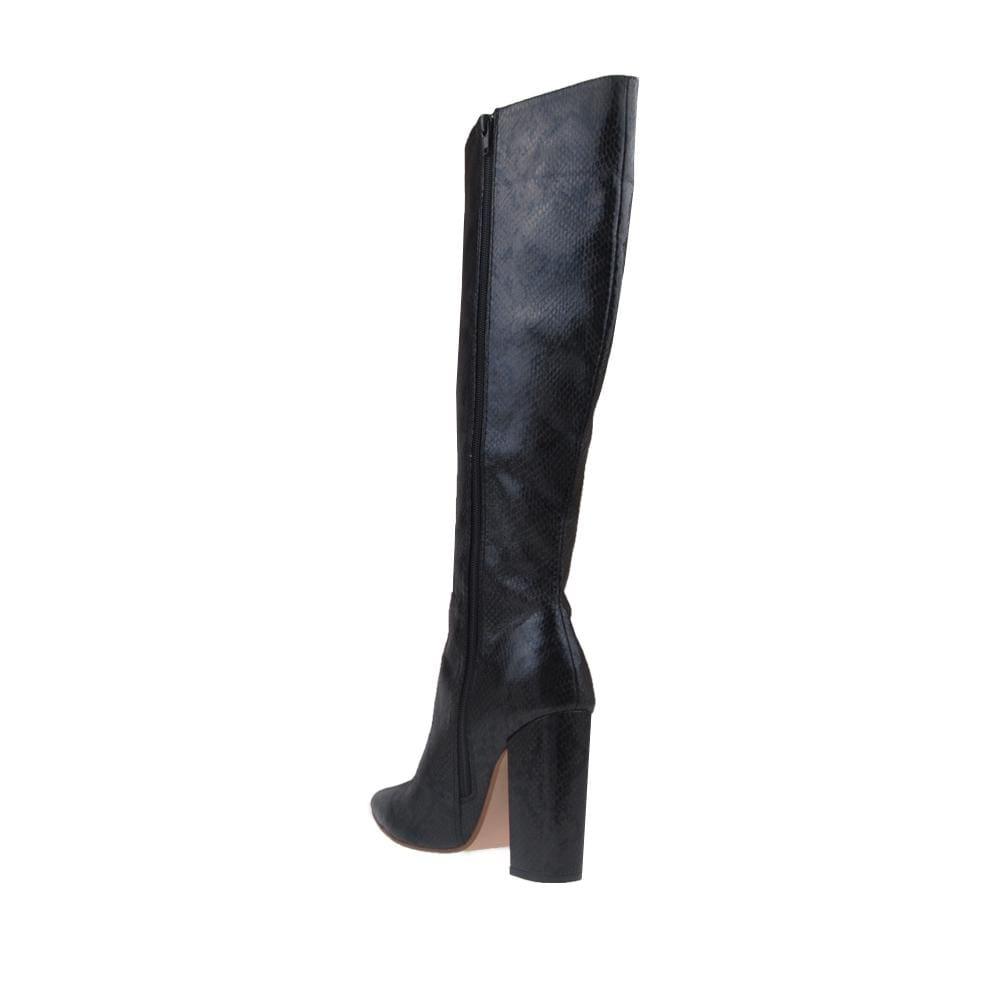 Black women boots with block heel and pointed toe-posterior view