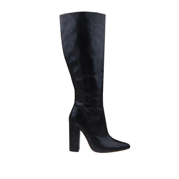 Black women boots with block heel and pointed toe-side view