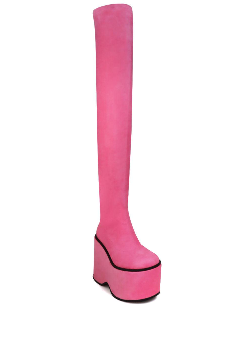 Pink women long boots with platform-corner view