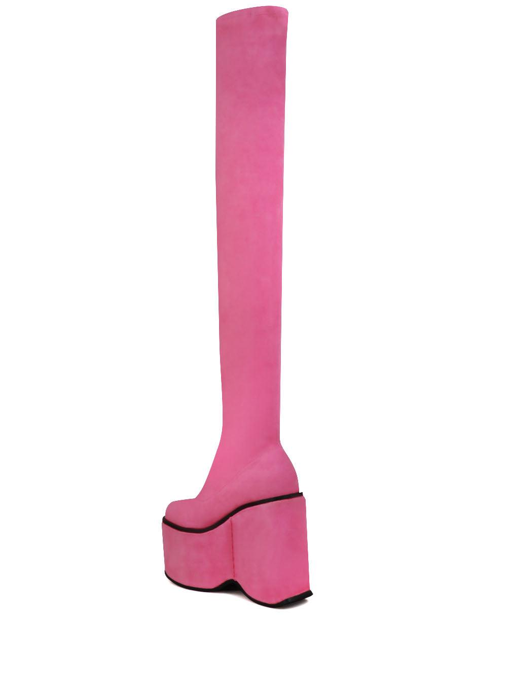 Pink women long boots with platform-posterior view