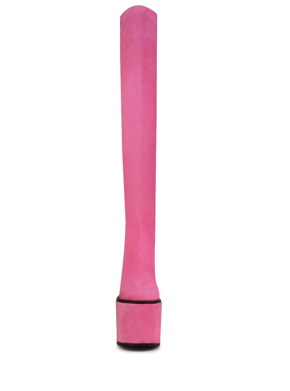 Pink women long boots with platform-front view