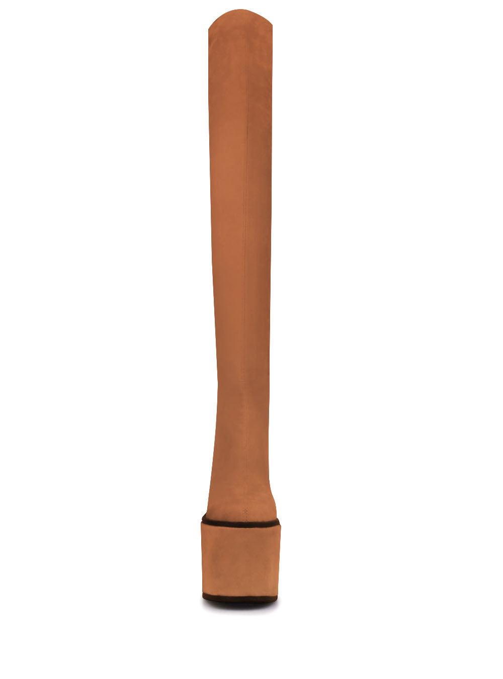 Tan women long boots with platform-front view