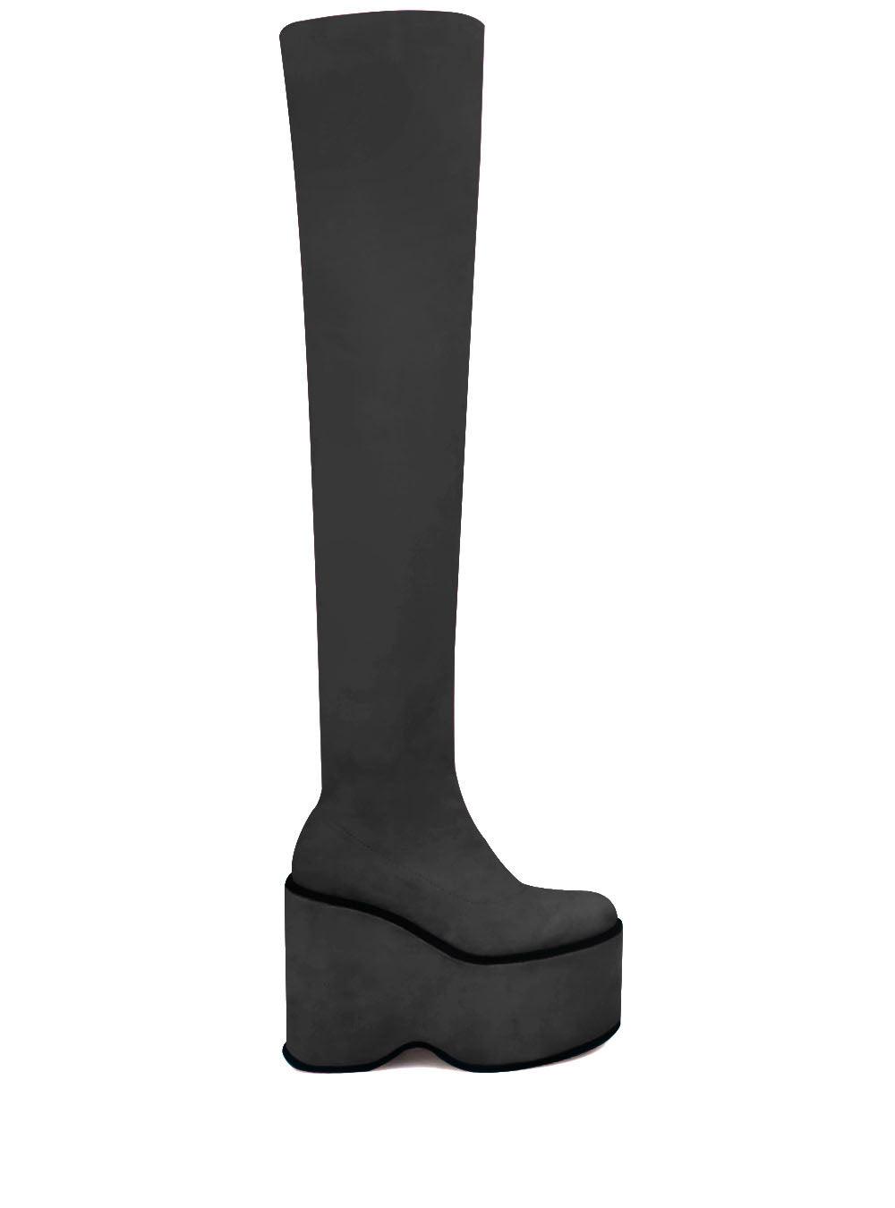 Black women long boots with platform-side view