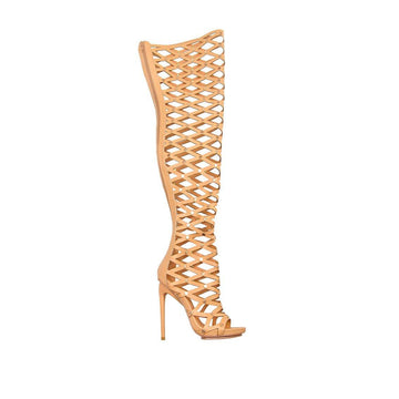 Mesh women high boot in nude color