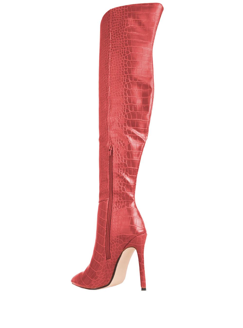 Red colored snake design women boot-posterior view