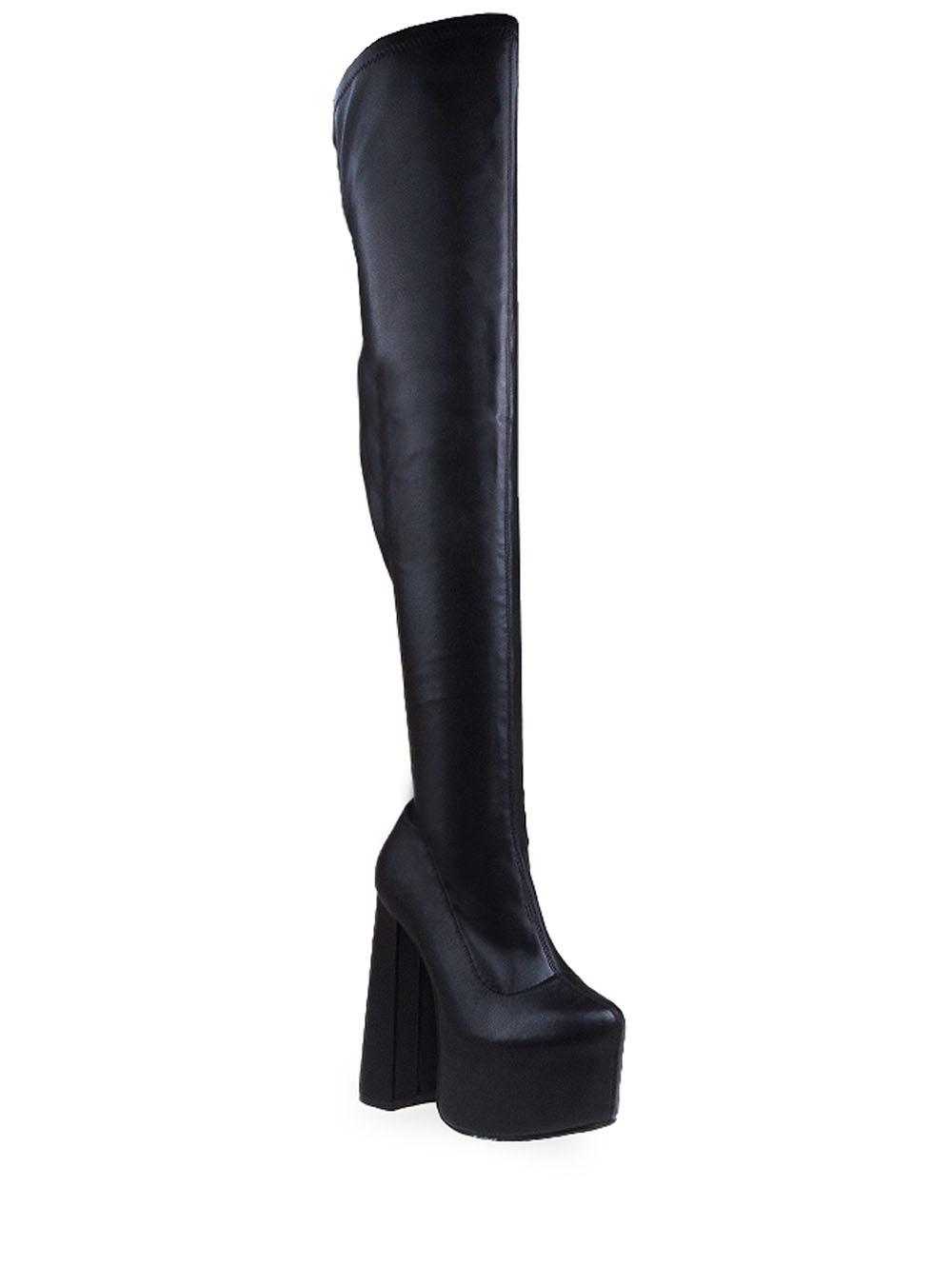 Vegan suede upper knee high boots women's block heel in black-corner view