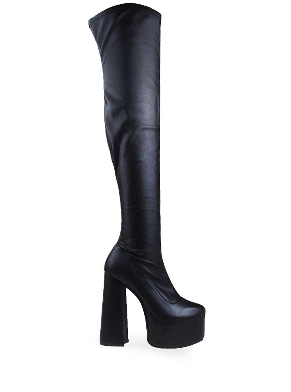 Vegan suede upper knee high boots women's block heel in black-side view