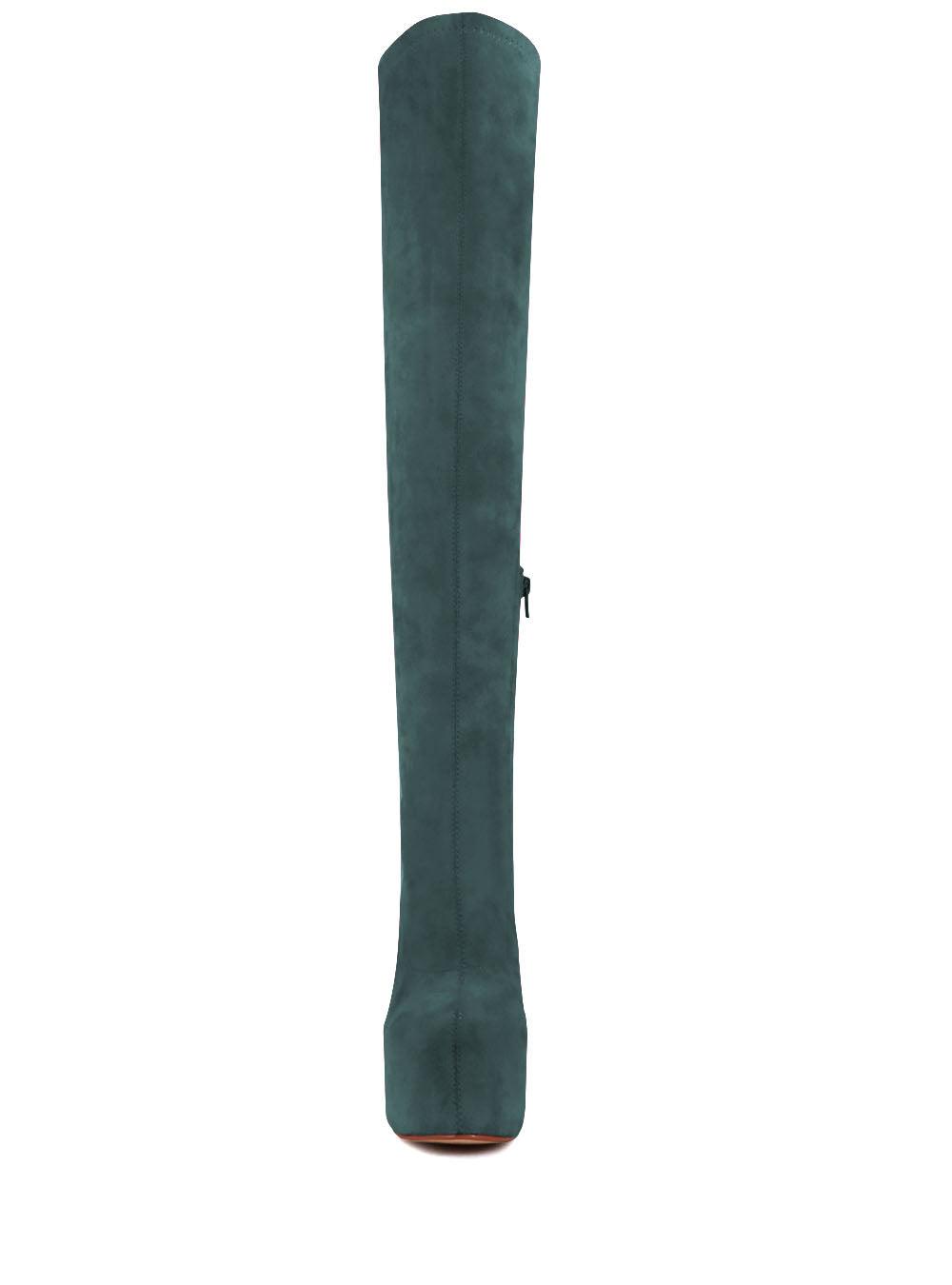 Vegan leather knee high boots women's block heel in green-front view