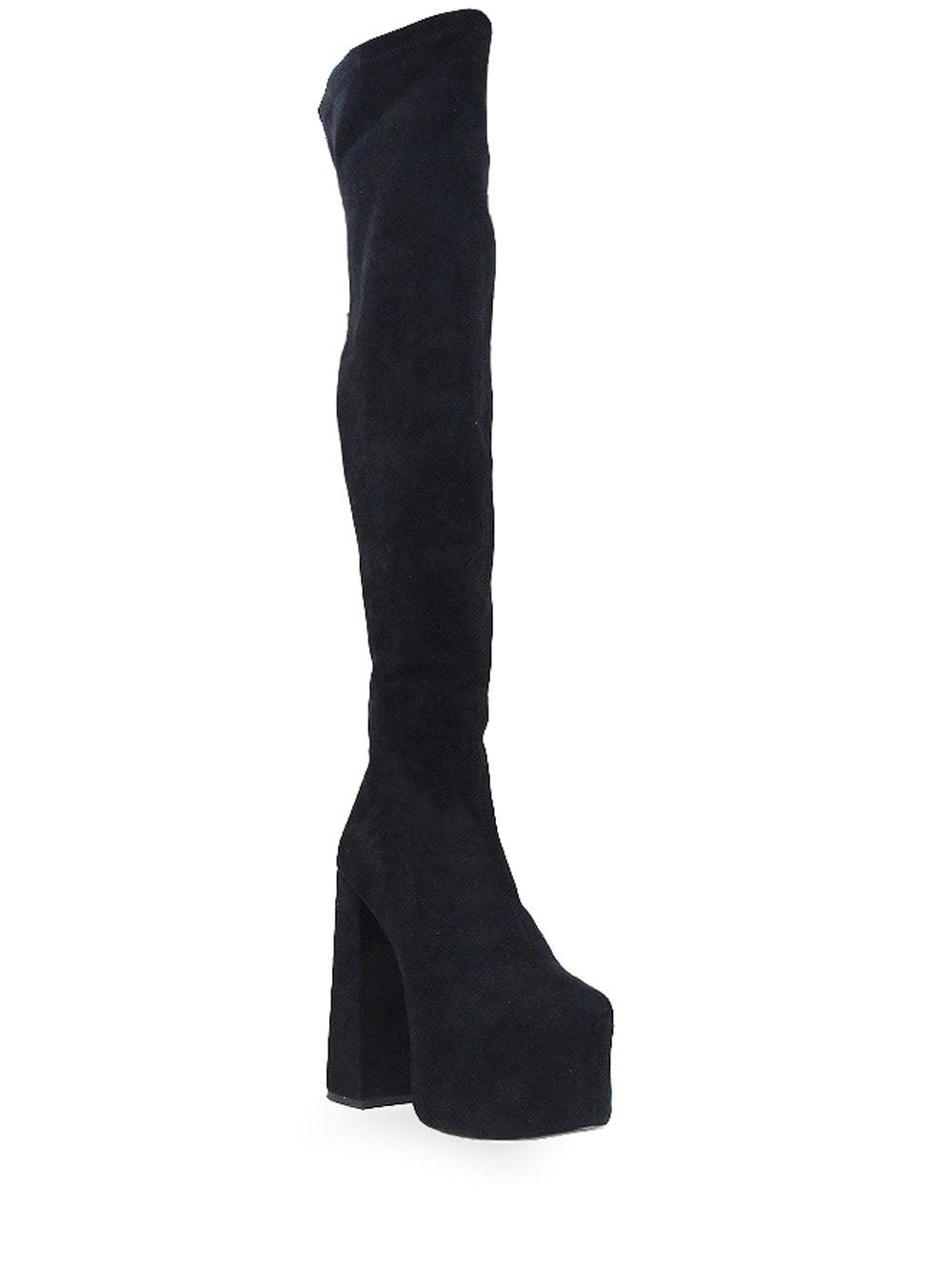 Vegan leather knee high boots women's block heel in black-corner view