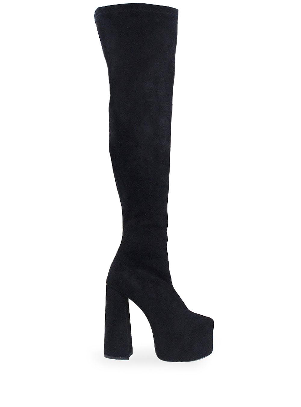 Vegan leather knee high boots women's block heel in black-side view