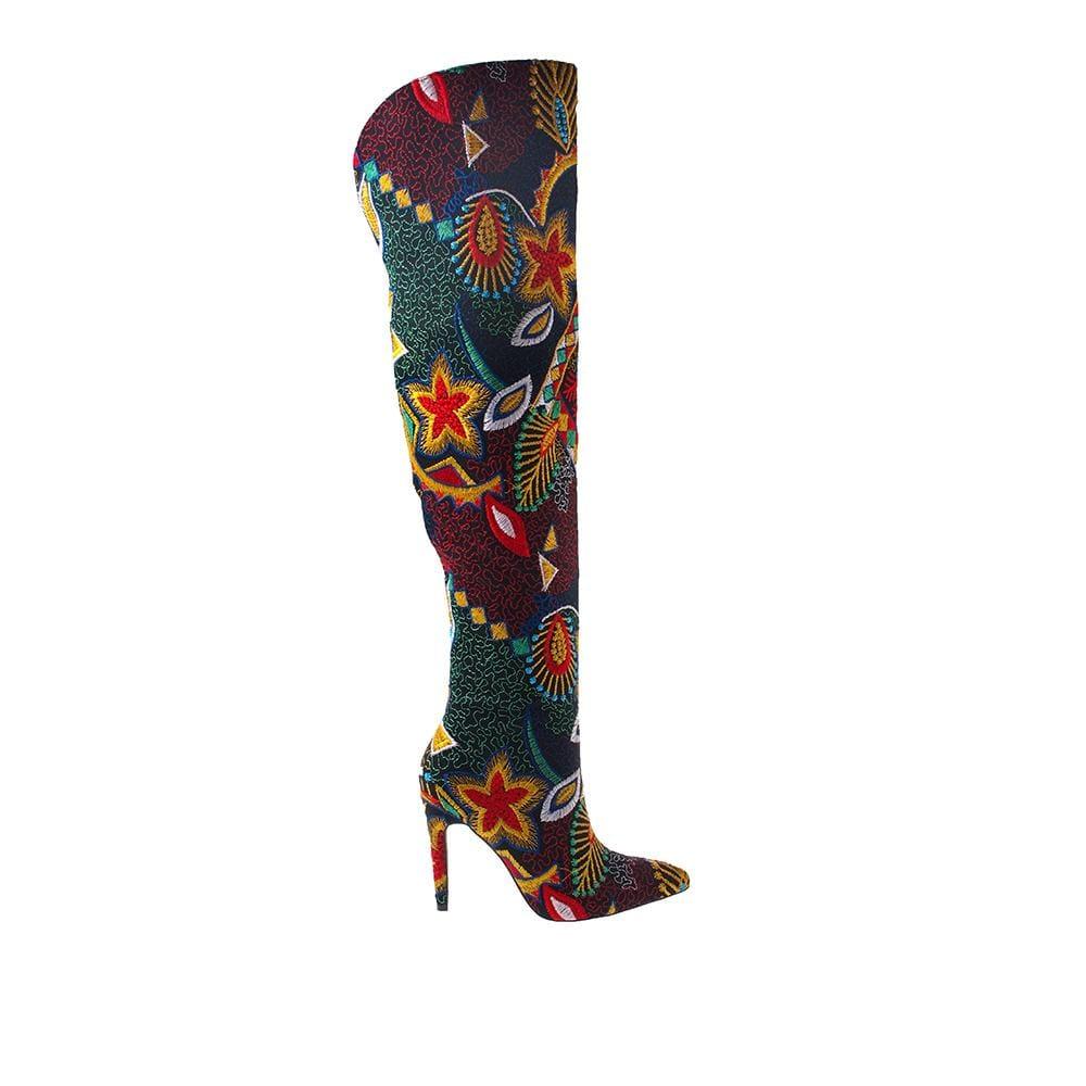 Black multi-colored women boots with back slip