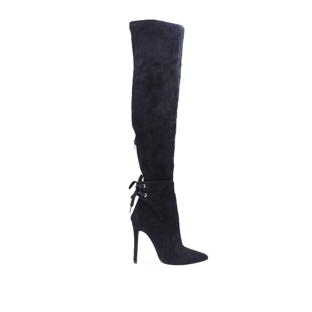 Vegan leather upper knee high boots women's heel in black