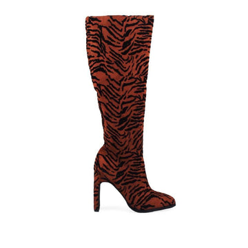 Brown textured women boots with pencil heel