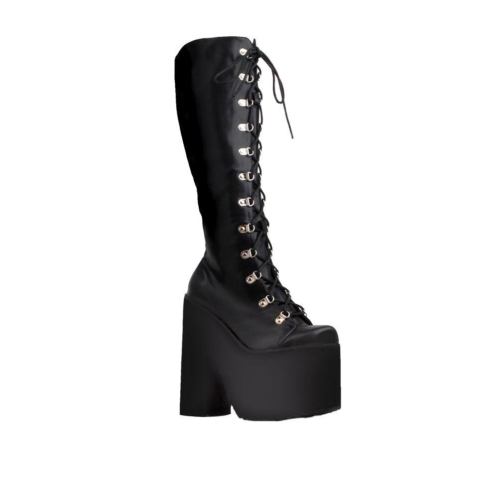 Black women boots with laces-corner view