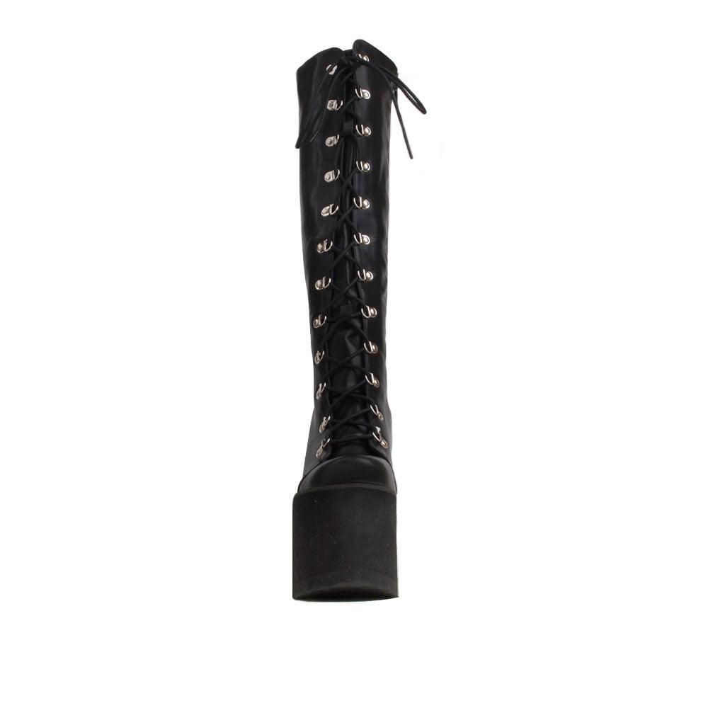 Black women boots with laces--front view