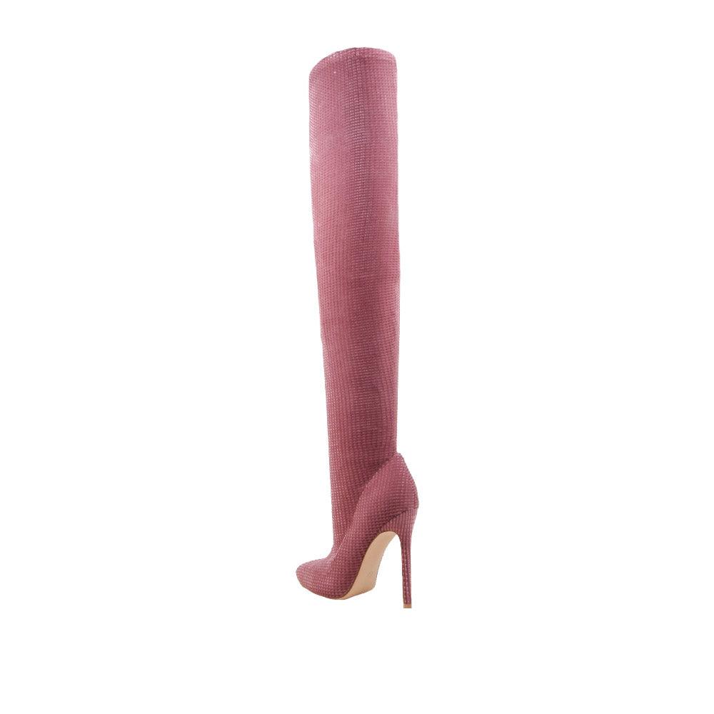 Knee-high women boots in mauve color-posterior view