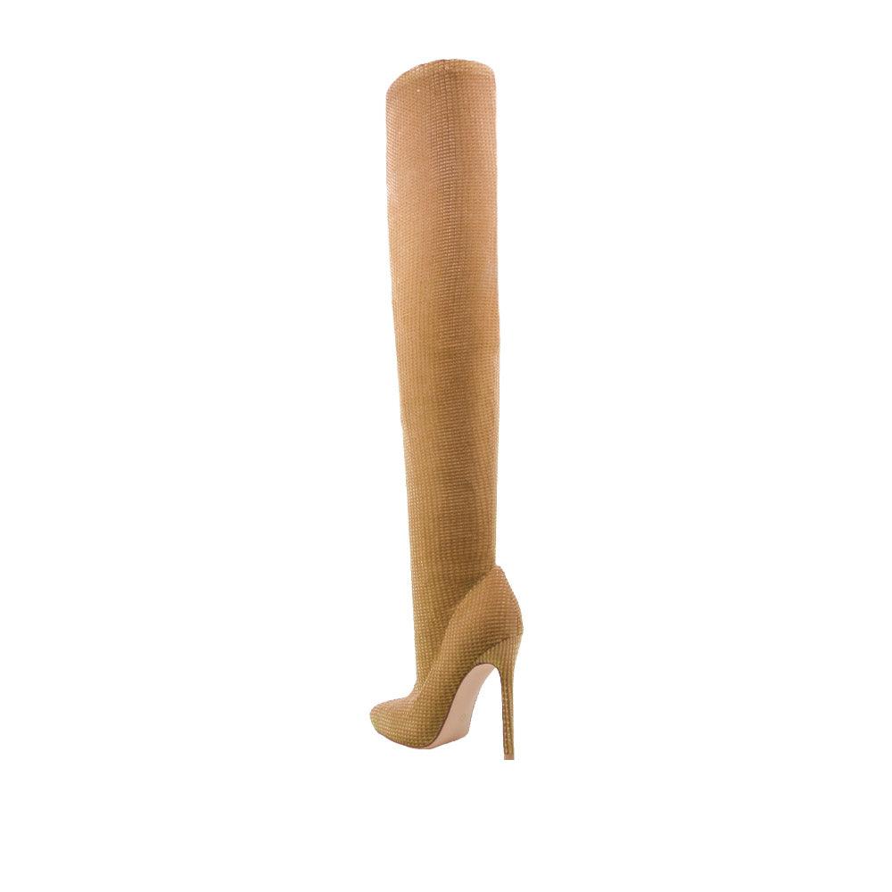 Knee-high women boots in mustard color-posterior view