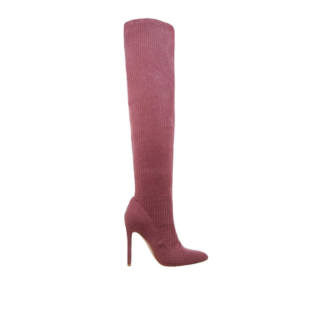 Knee-high women boots in mauve color-side view