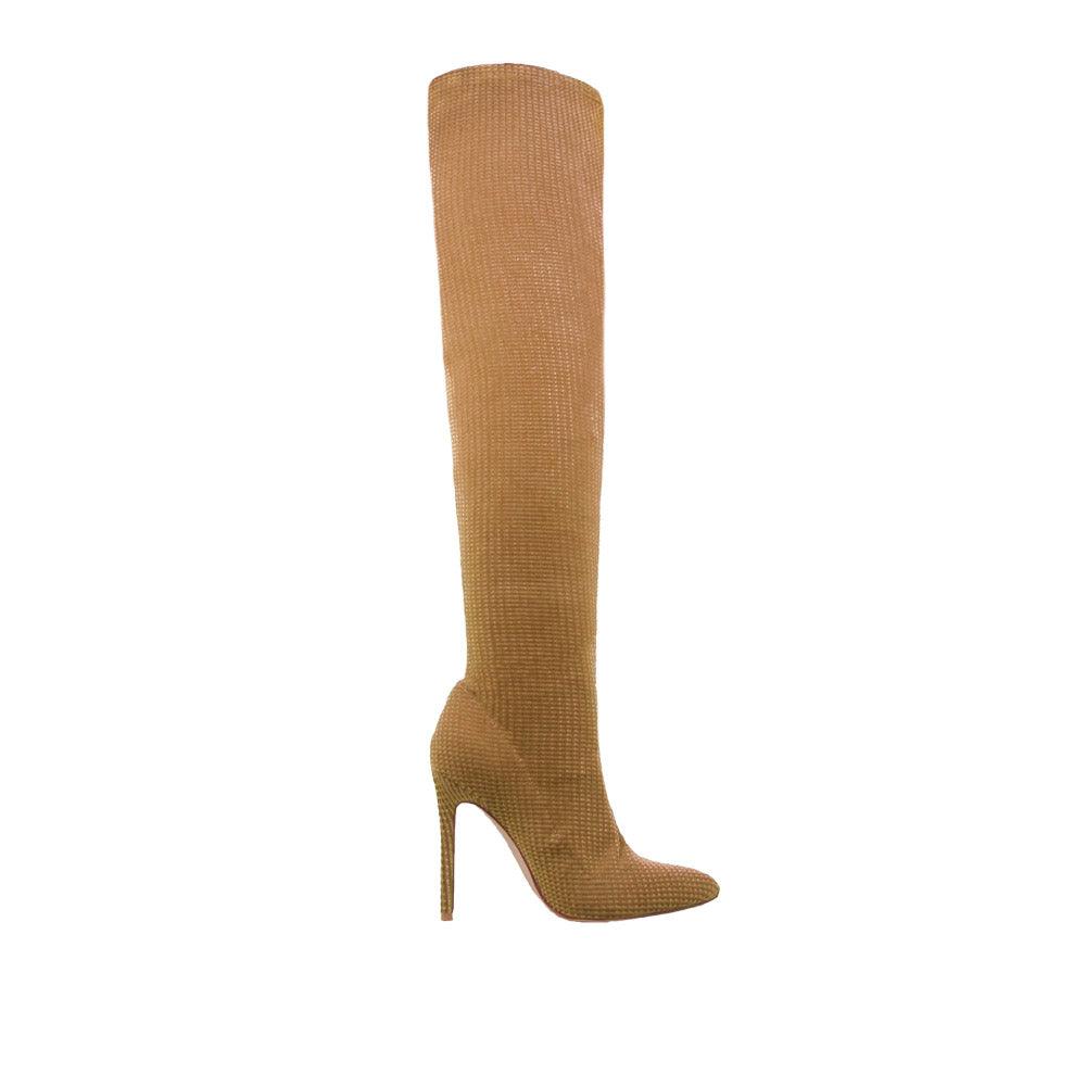 Knee-high women boots in mustard color-side view