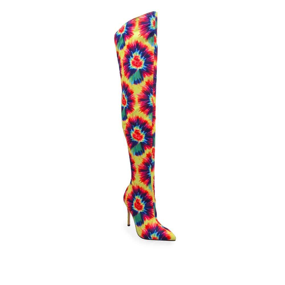 Flowery knee-high women boots-corner view