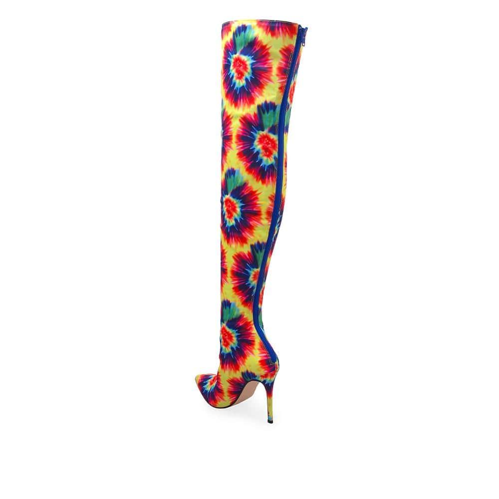 Flowery knee-high women boots-posterior view