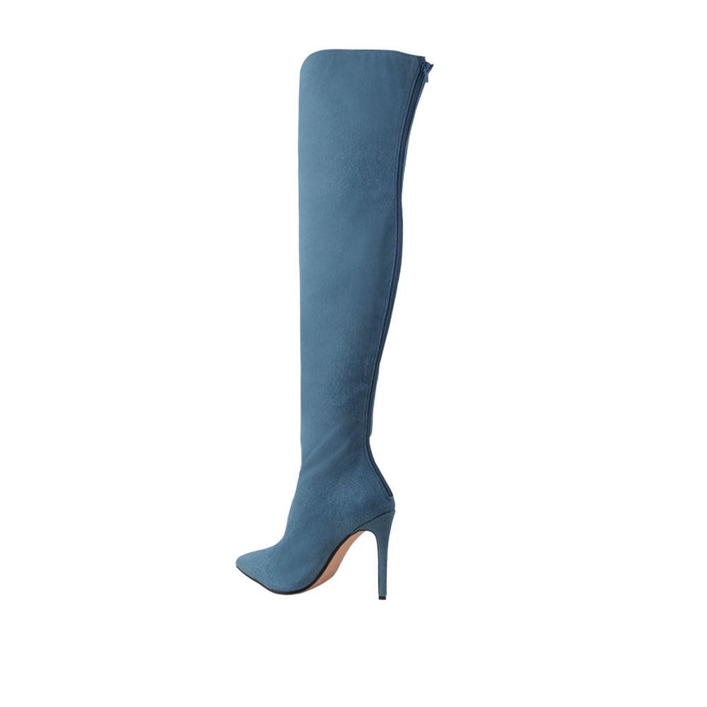 Denim knee-high women boots-posterior view