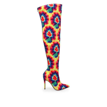 Flowery knee-high women boots-side view
