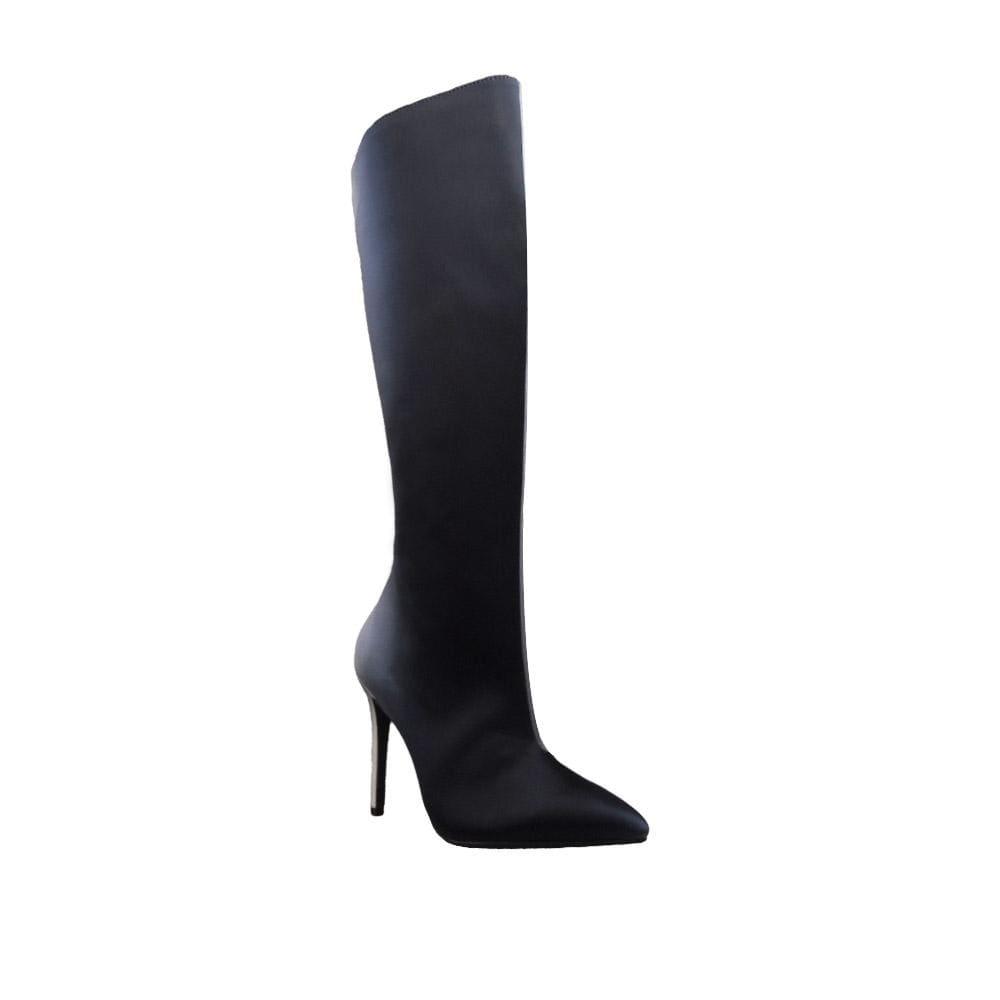 Satin upper long women booties in black-side view