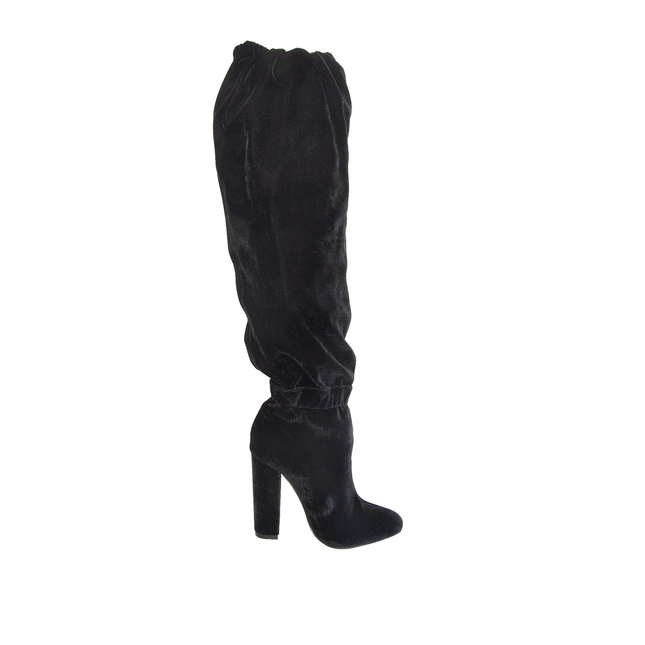 Knee high velvet women's heel booties in black