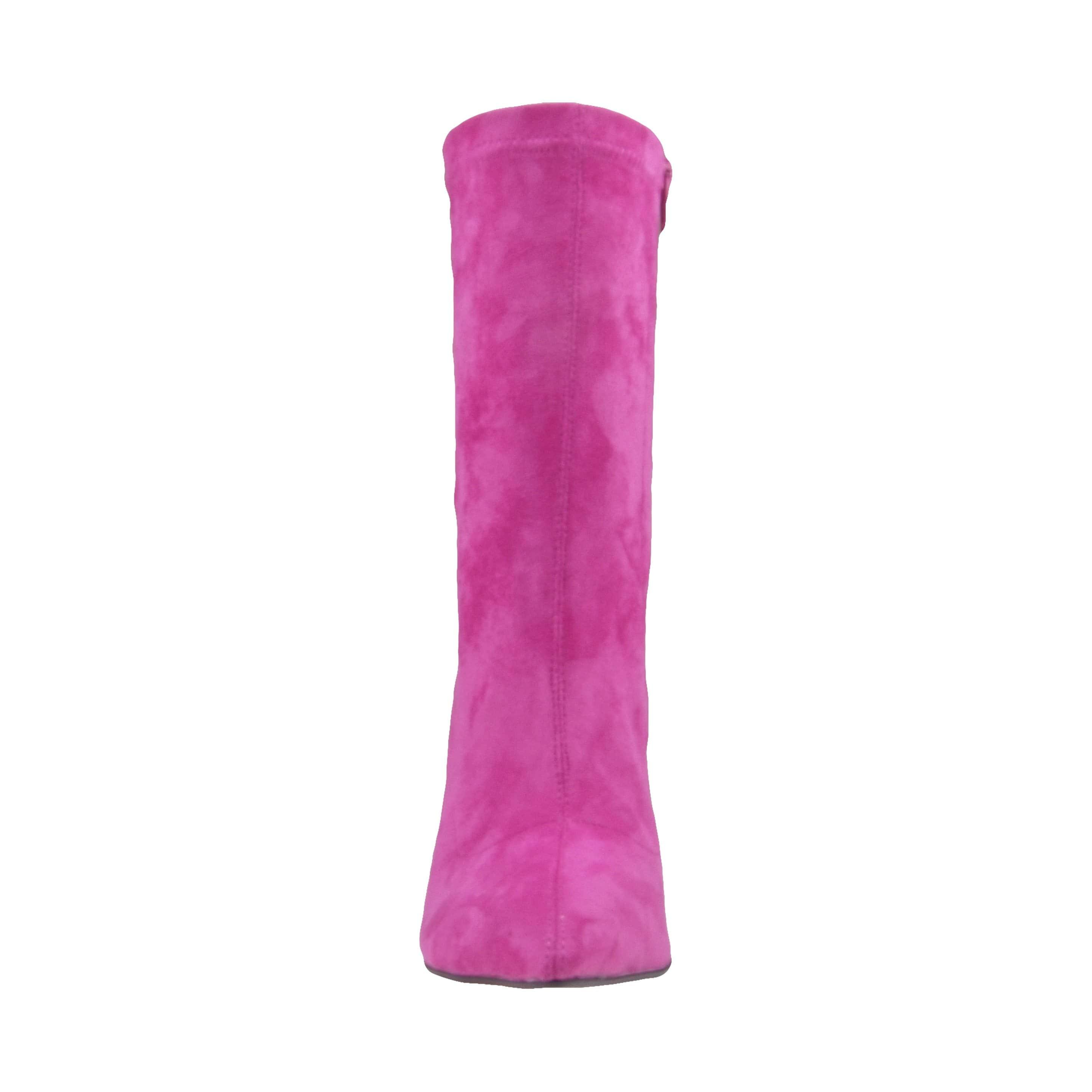 Vegan suede women's boot heel in fuchsia-front view