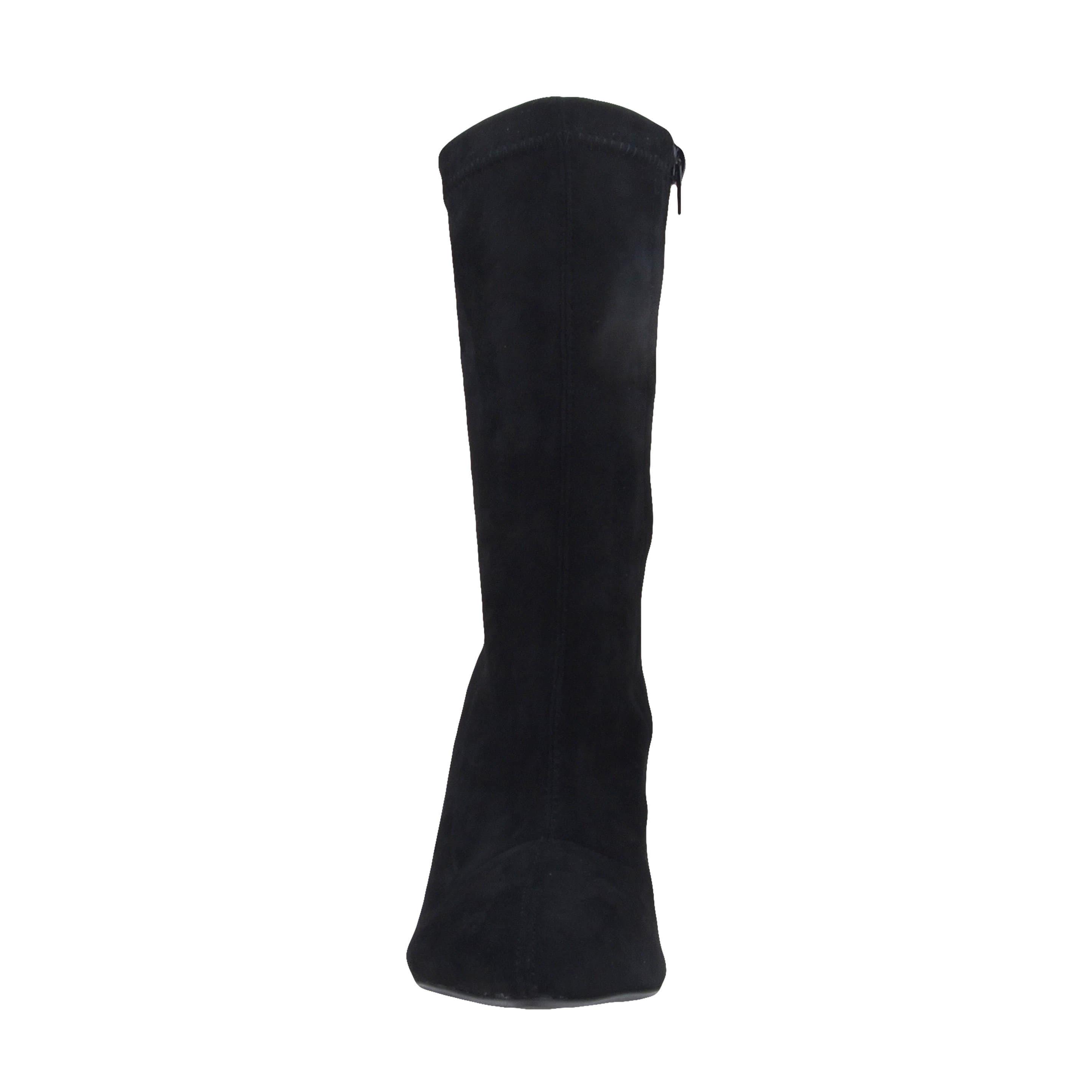 Vegan suede women's boot heel in black-front view