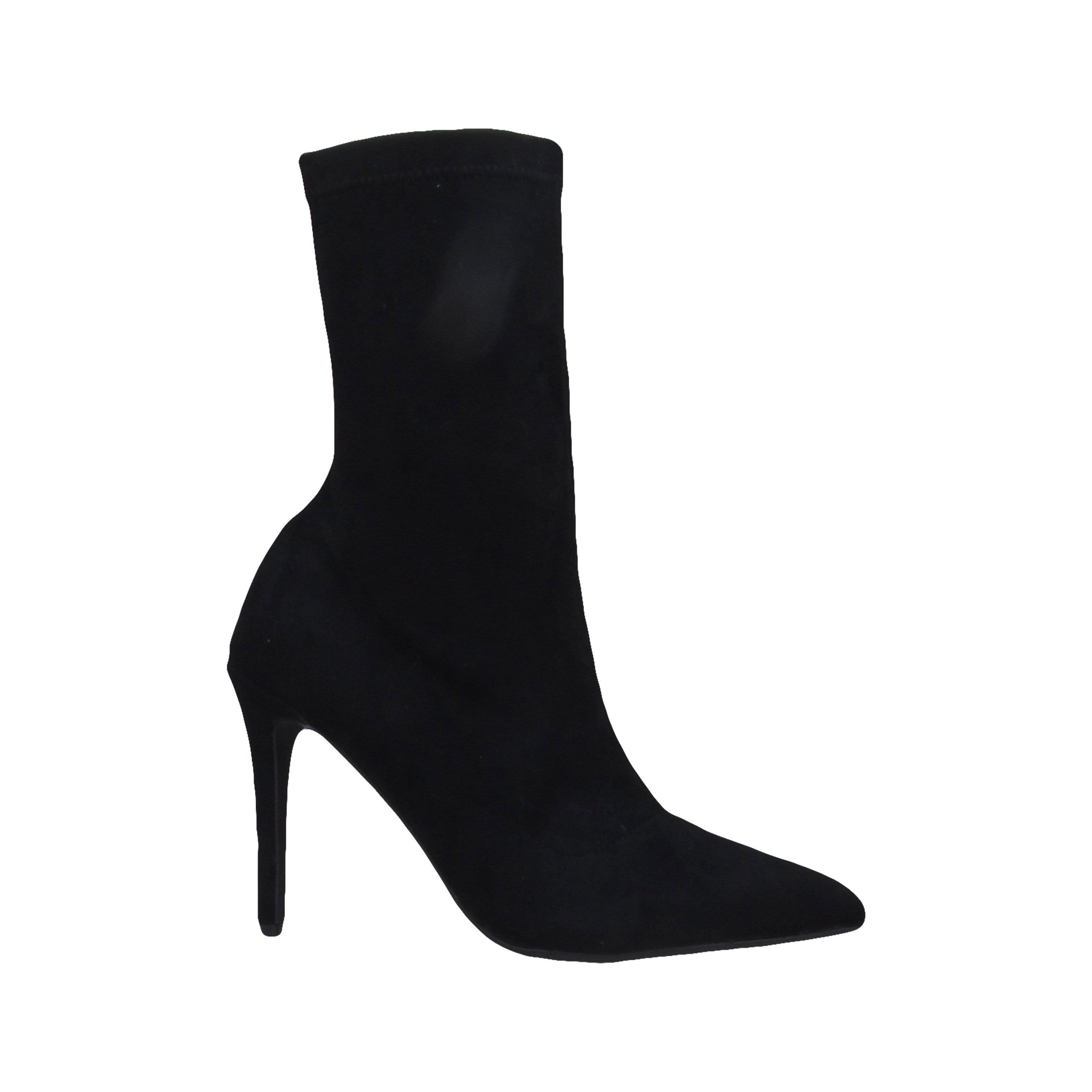 Vegan suede women's boot heel in black-side view