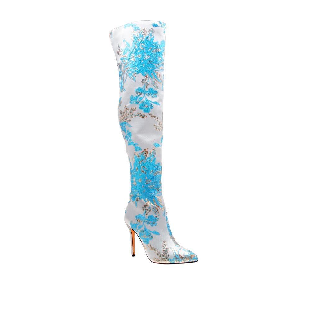 Varden- women boots in white color with floral patterns-corner view