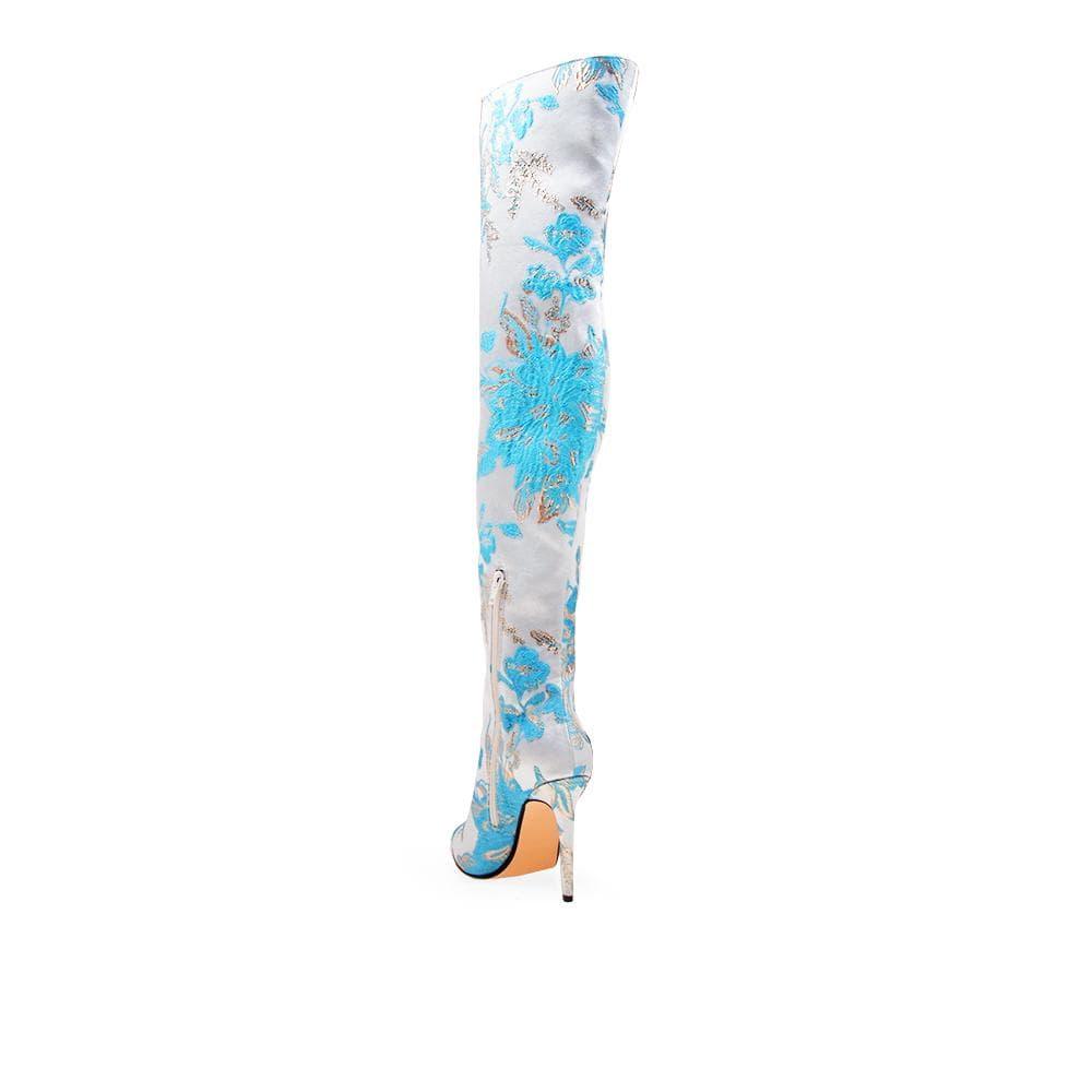 Varden- women boots in white color with floral patterns-posterior view