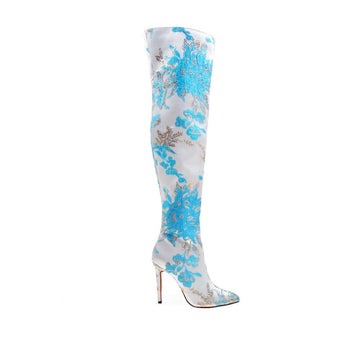 Varden- women boots in white color with floral patterns-side view