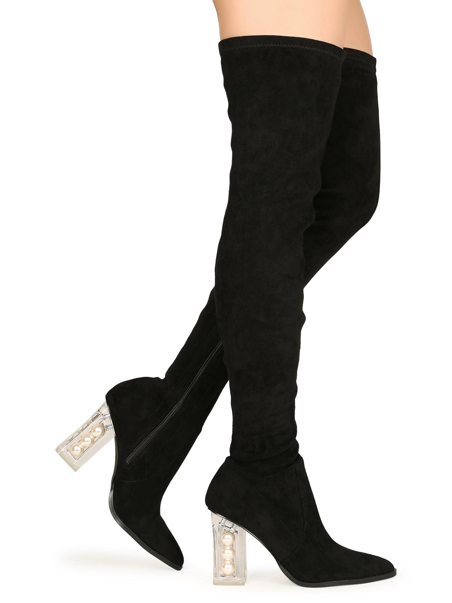 High knee suede women's heel in black