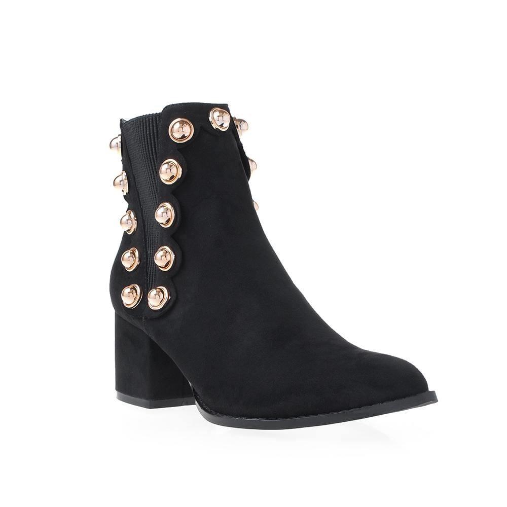 Black Women Ankle Boots With beads on side - corner view