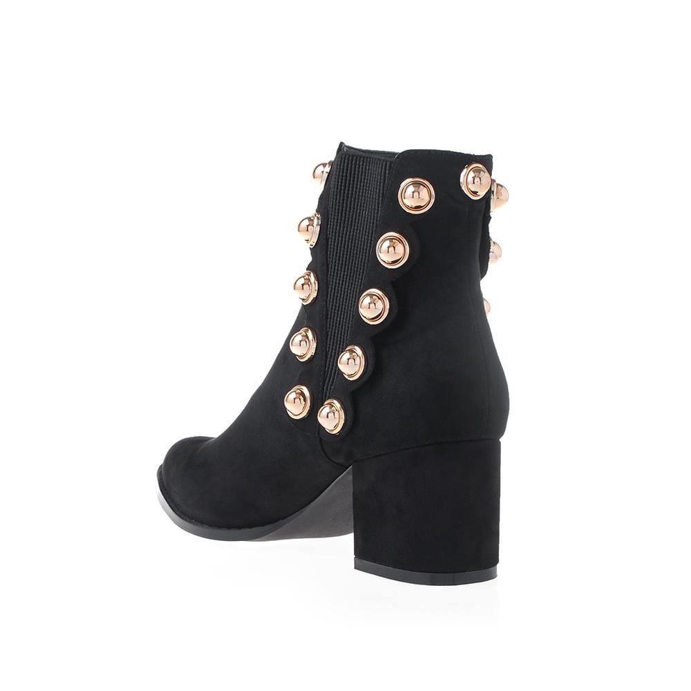 Black Women Ankle Boots With beads on side - posterior view