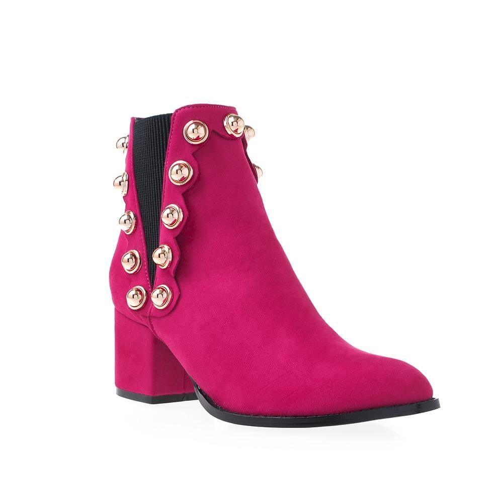 fuchsia women ankle boots with beads design - corner view