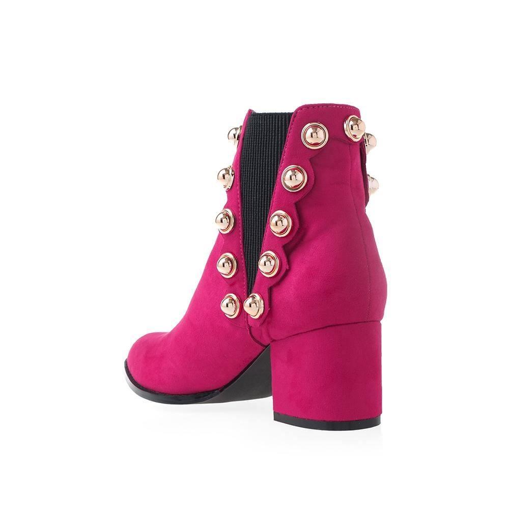 fuchsia women ankle boots with beads design - posterior view