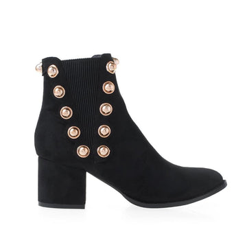 Black Women Ankle Boots With beads on side - side view