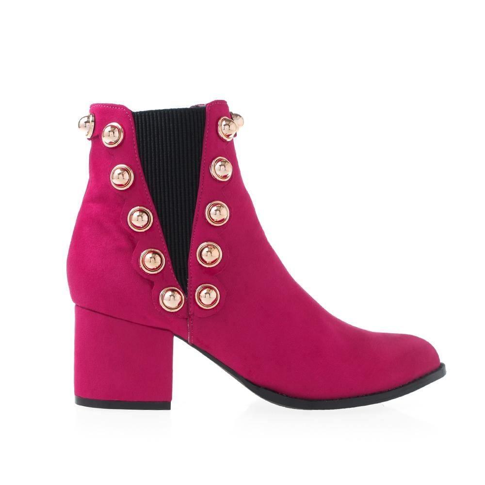 fuchsia women ankle boots with beads design - side view