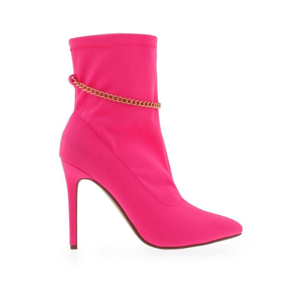 Neon Pink Ankle Boots With Chain