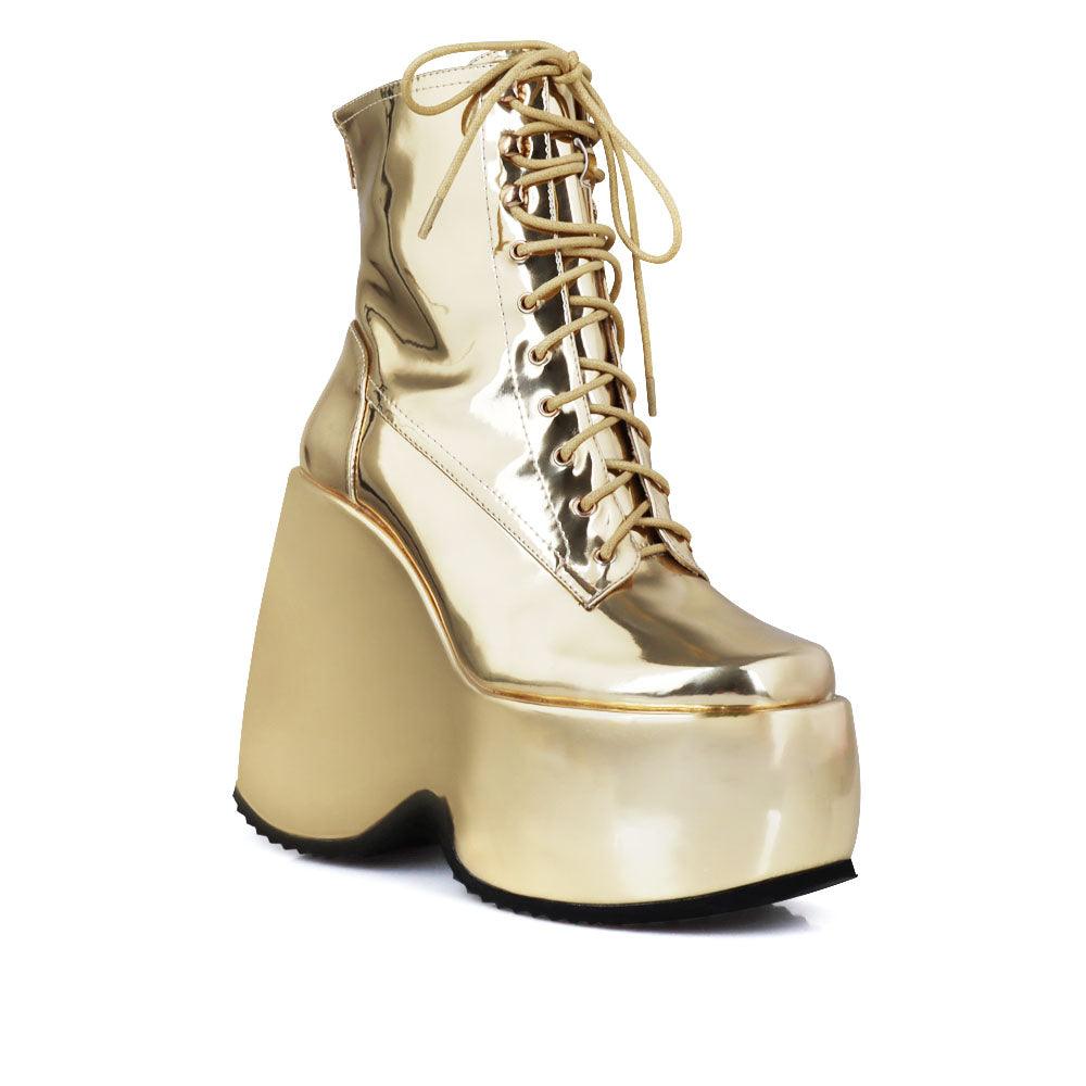 Gold color platform with side zipper - corner view