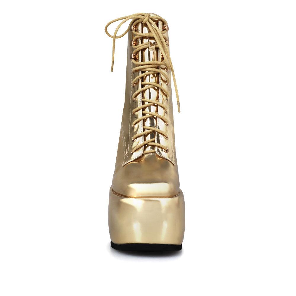 Gold color platform with side zipper - front view