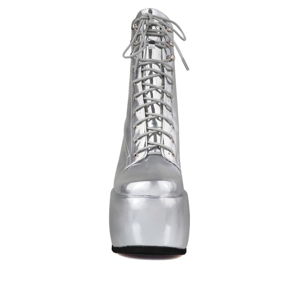 silver ankle boot platform with side zipper - front view