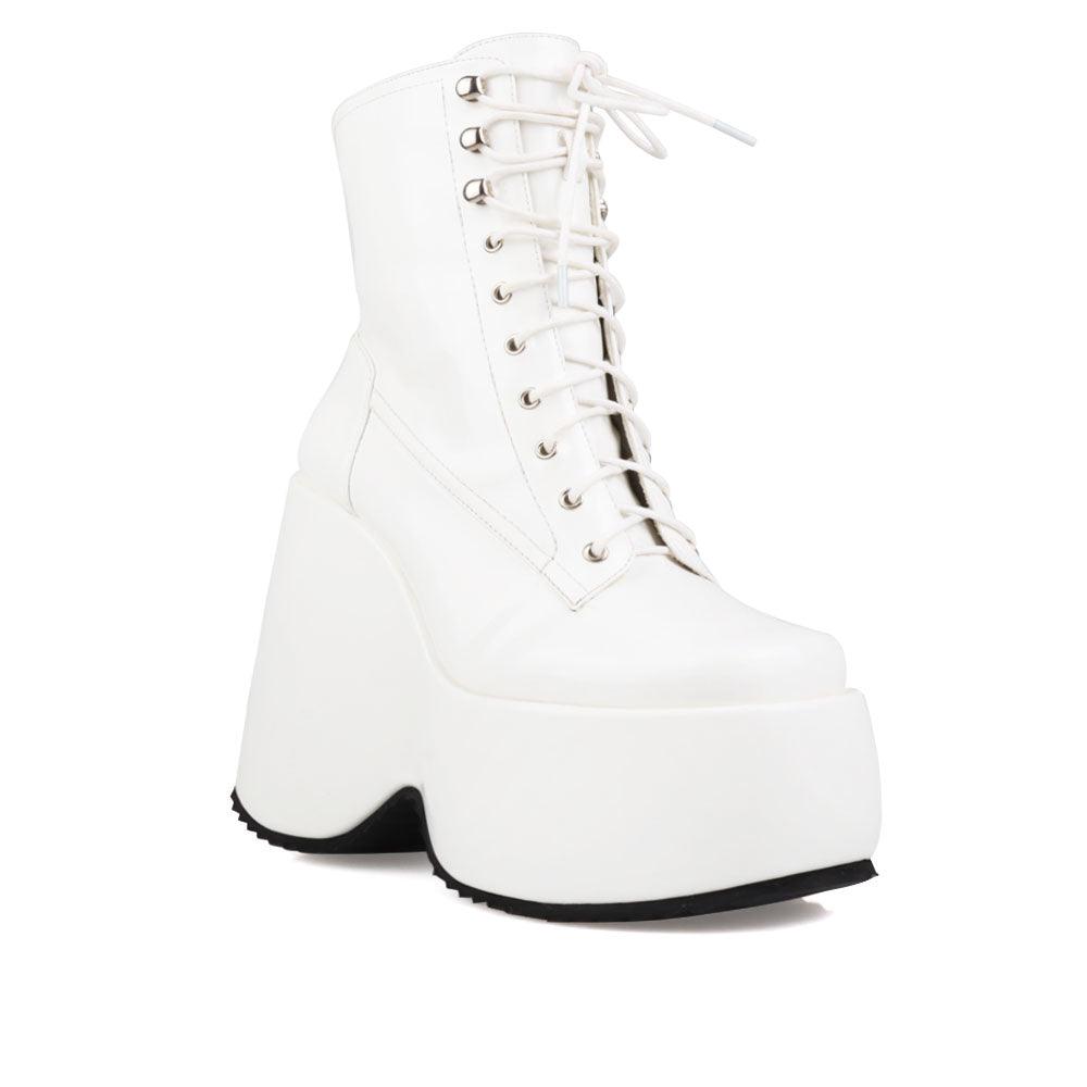 white platform boots with white lace - corner view