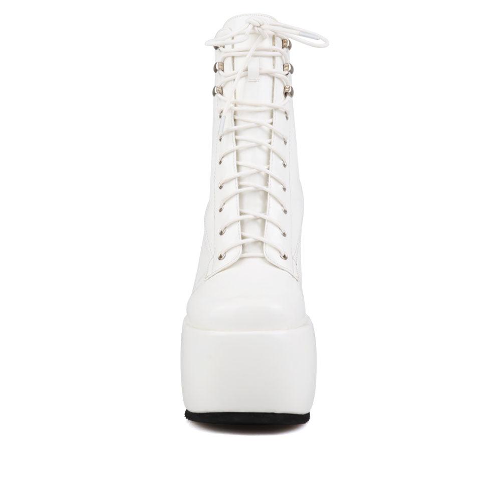 white platform boots with white lace - front view